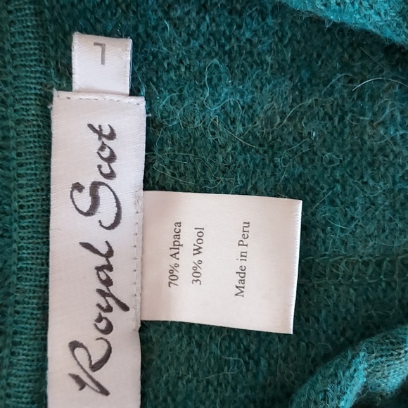 Royal Scot Women's Cardigan Sweater Green Alpaca Wool Longer Length Peru FLAW L - Picture 9 of 10